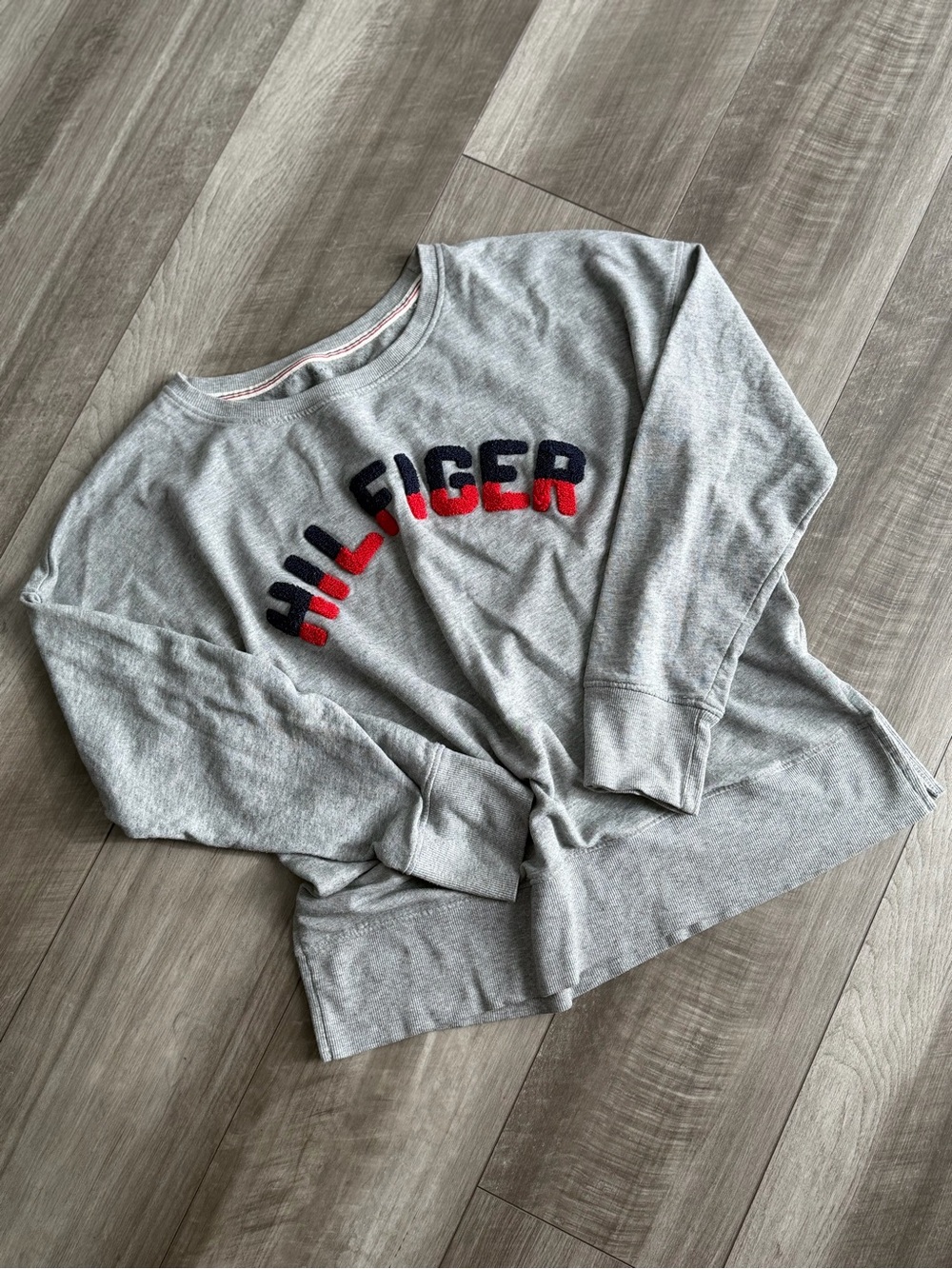Tommy Hilfiger Gray Logo Crew Neck Pullover Sweatshirt Women's Sz L